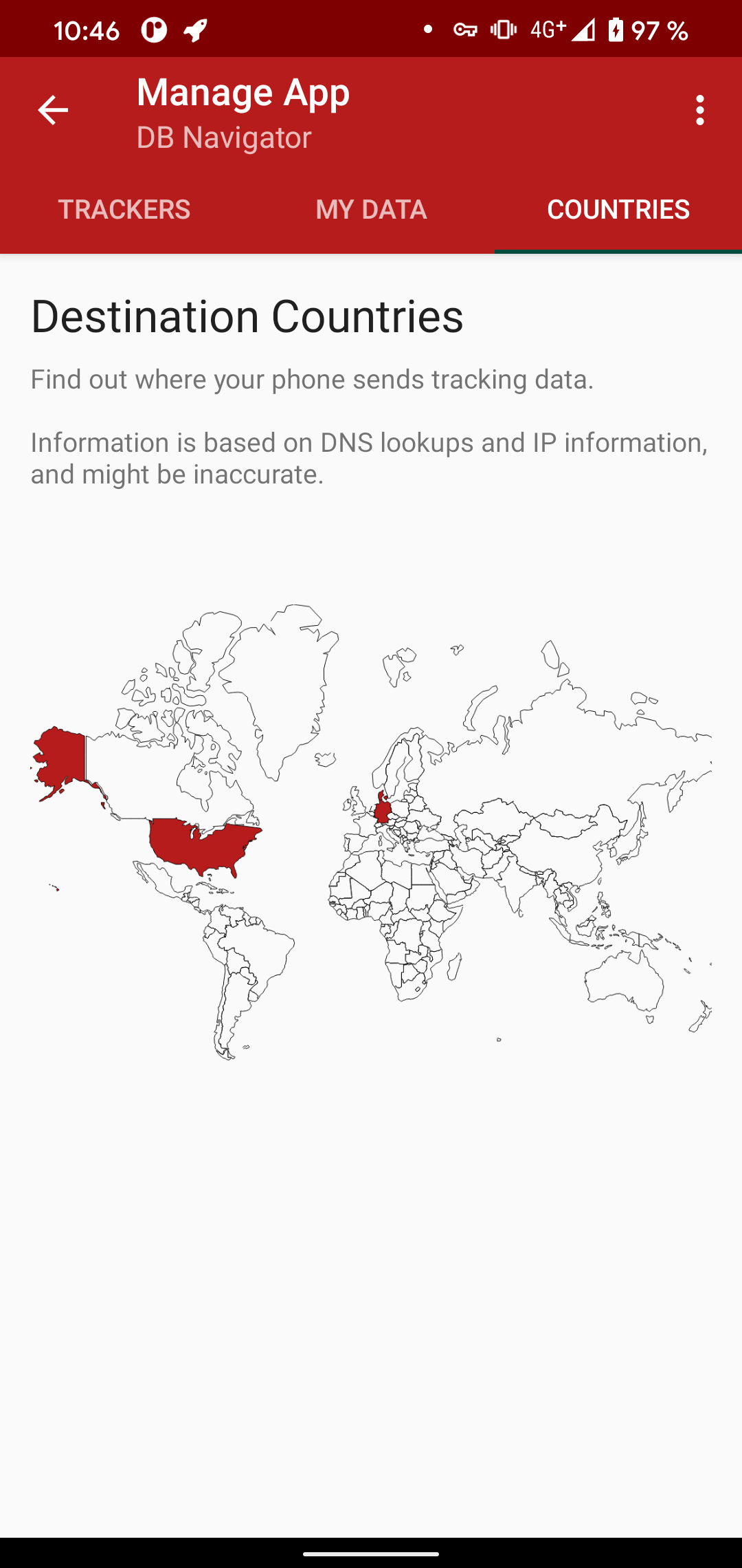 Screenshot of receiving countries